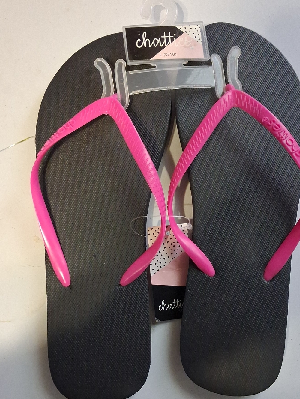 chatties Black Flip Flops with Bright Pink Straps